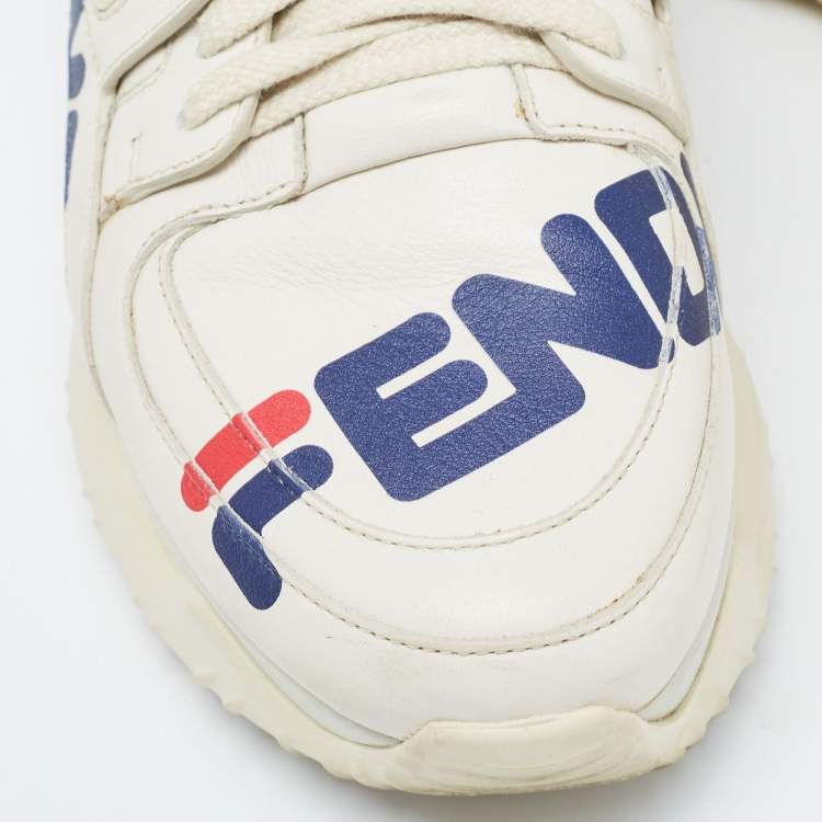 مملوكة مسبقًا Fendi Cream Leather and Rubber Fendi-Fila Mania Logo Low Top Sneakers Size 36
