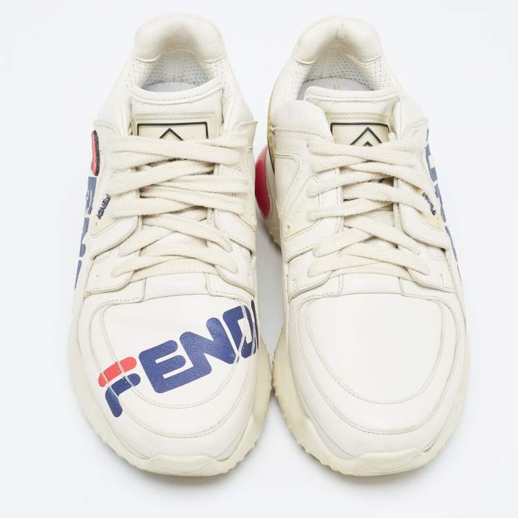 مملوكة مسبقًا Fendi Cream Leather and Rubber Fendi-Fila Mania Logo Low Top Sneakers Size 36