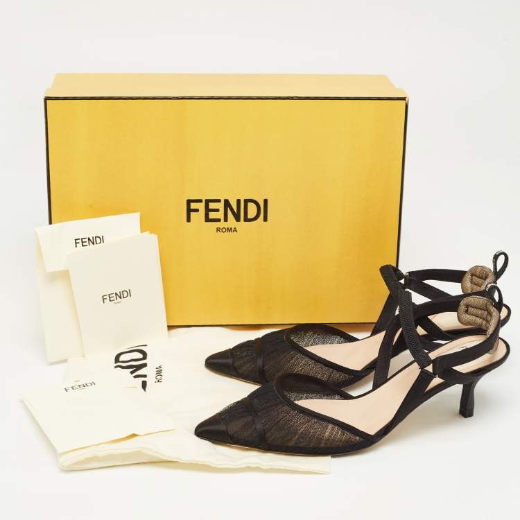 Pre Owned Fendi Black Satin and Mesh Colibri Pumps Size 36.5