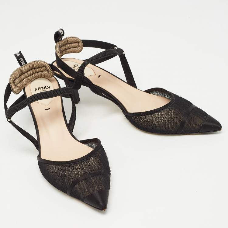 Pre Owned Fendi Black Satin and Mesh Colibri Pumps Size 36.5