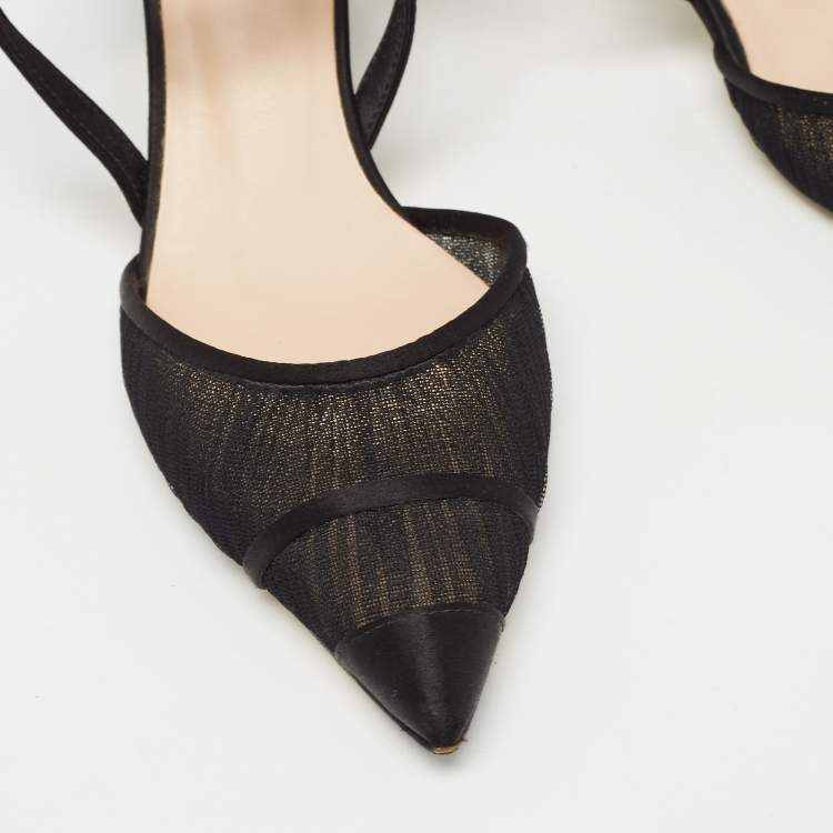 Pre Owned Fendi Black Satin and Mesh Colibri Pumps Size 36.5