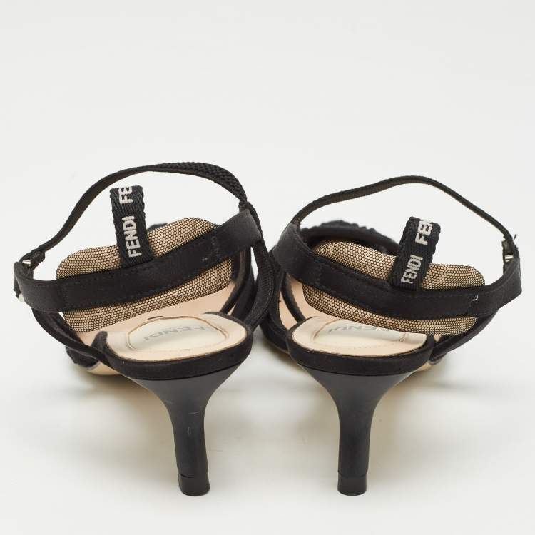 Pre Owned Fendi Black Satin and Mesh Colibri Pumps Size 36.5