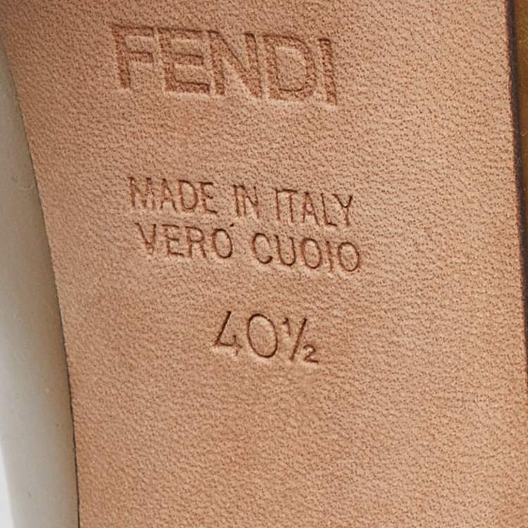 Pre Owned Fendi Gold Patent Leather Zucca Heel Peep Toe Pumps Size 40.5