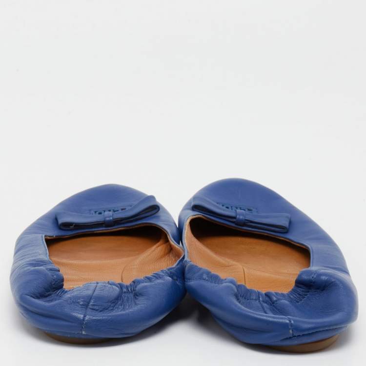 Pre Owned  Fendi Blue Leather Let's Dance Bow Ballet Flats Size 39.5