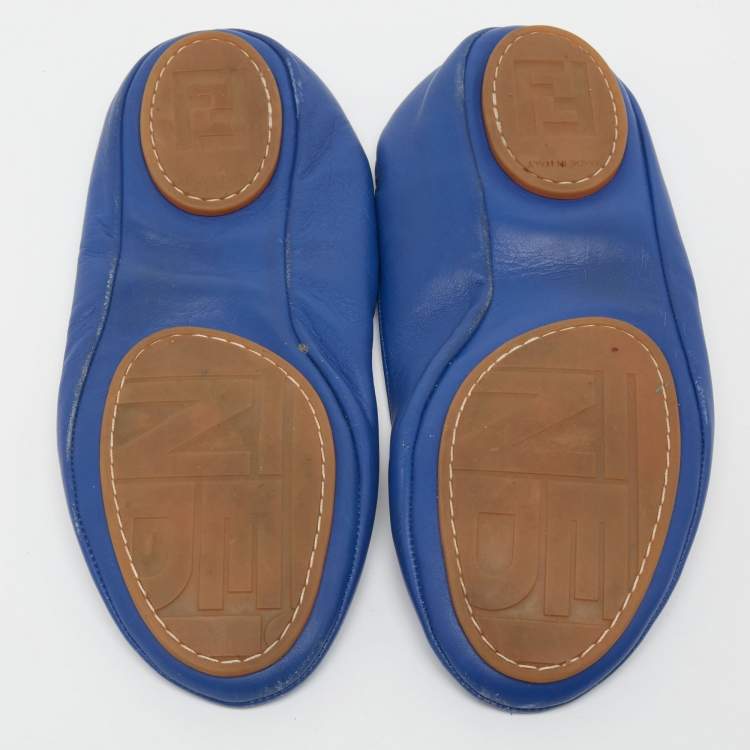 Pre Owned  Fendi Blue Leather Let's Dance Bow Ballet Flats Size 39.5