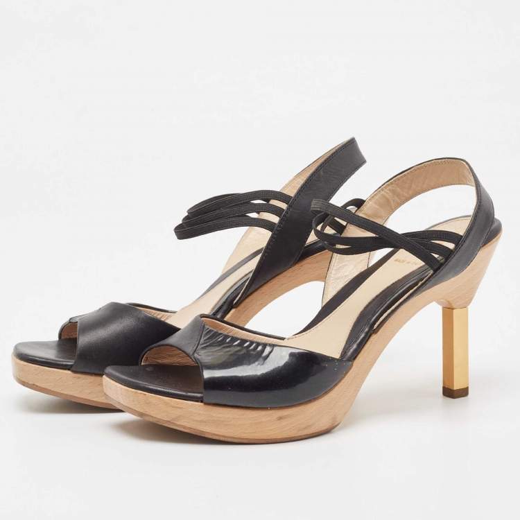 Pre Owned Fendi Black Patent Leather Open Toe Slingback Sandals Size 36