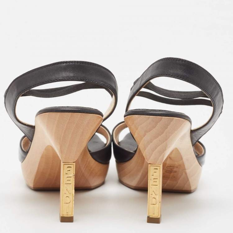Pre Owned Fendi Black Patent Leather Open Toe Slingback Sandals Size 36