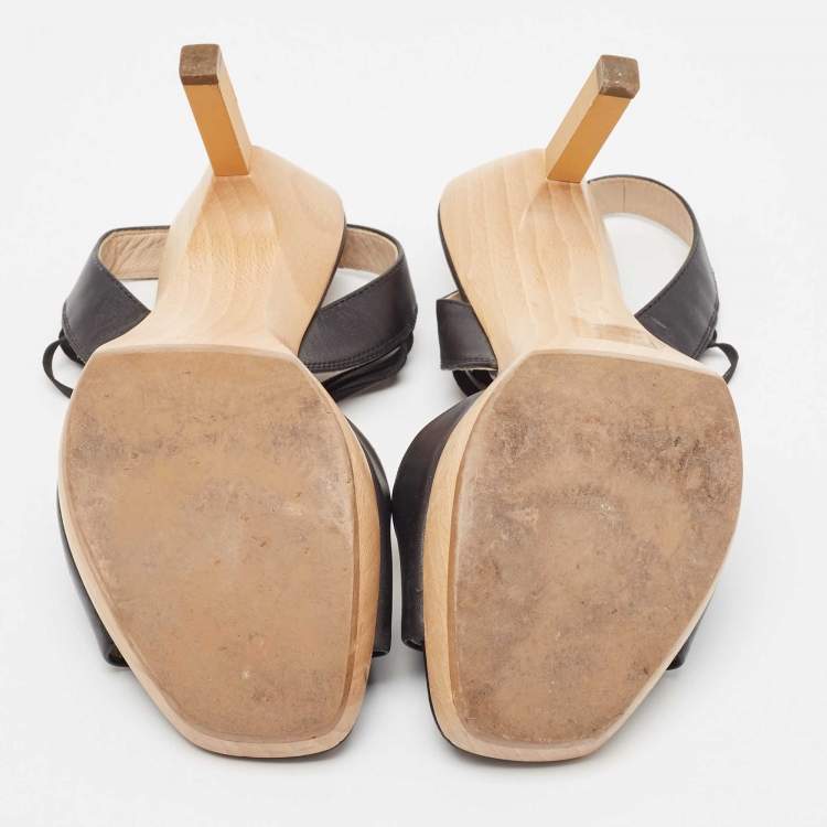 Pre Owned Fendi Black Patent Leather Open Toe Slingback Sandals Size 36