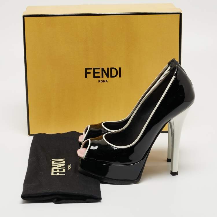 Pre Owned Fendi Black Patent Leather Fendista Pumps Size 37