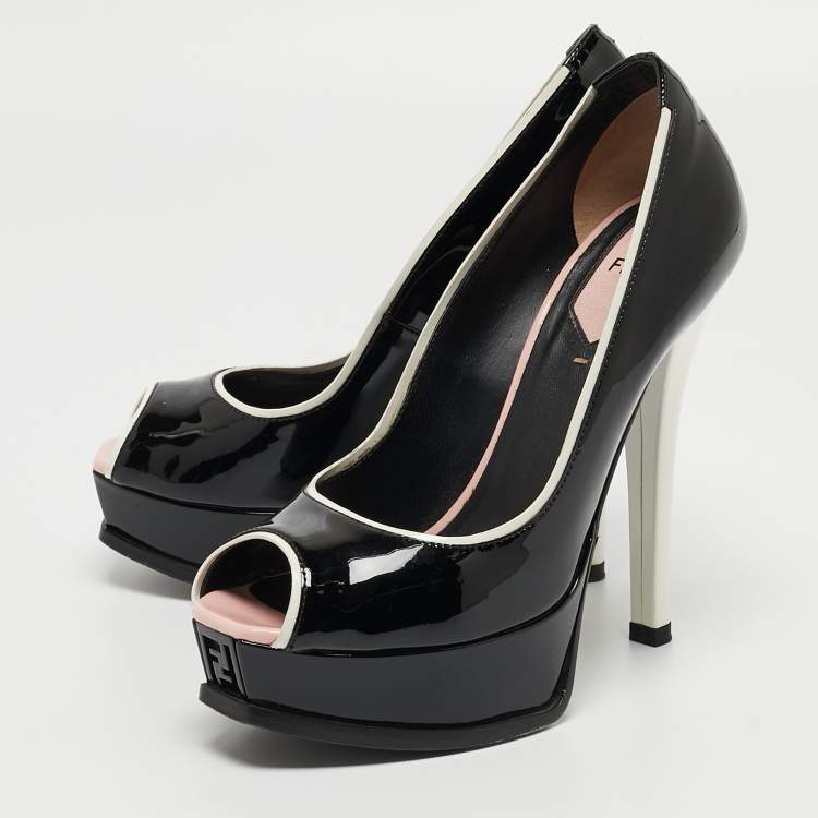 Pre Owned Fendi Black Patent Leather Fendista Pumps Size 37