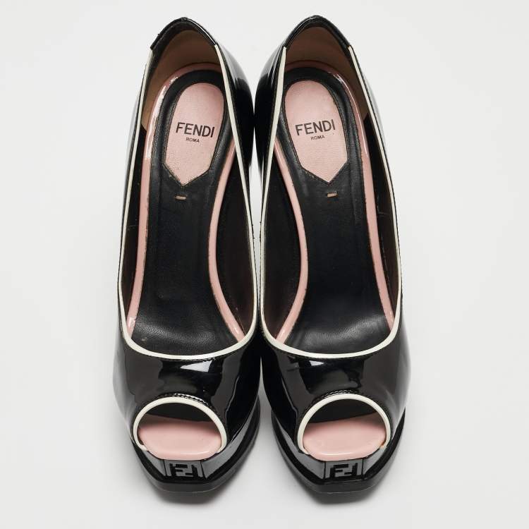 Pre Owned Fendi Black Patent Leather Fendista Pumps Size 37