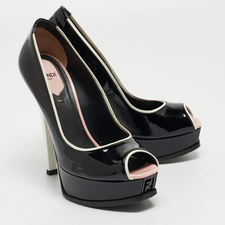 Pre Owned Fendi Black Patent Leather Fendista Pumps Size 37