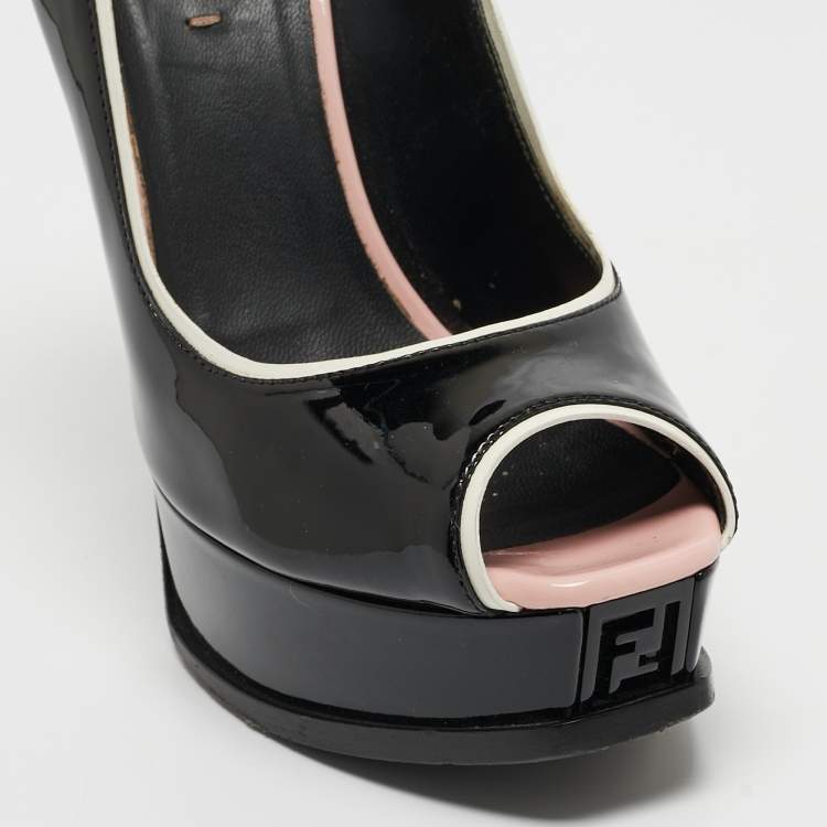 Pre Owned Fendi Black Patent Leather Fendista Pumps Size 37