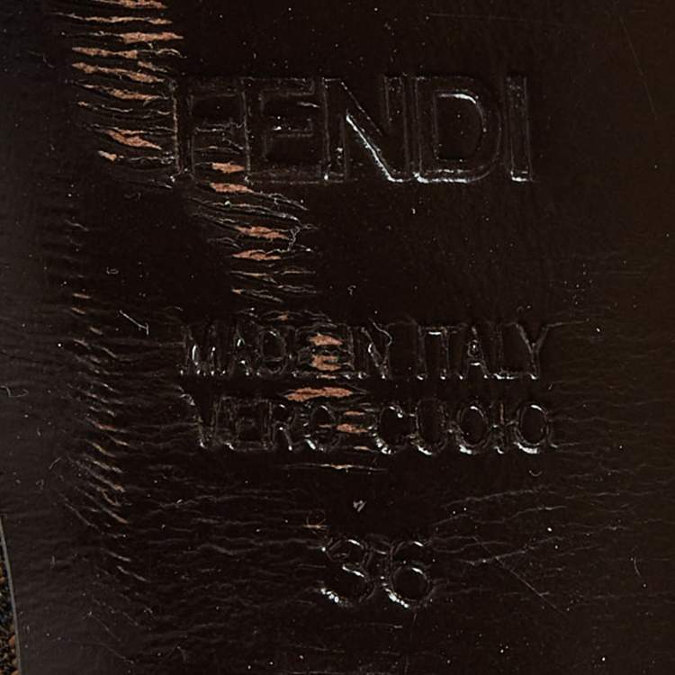 Pre Owned Fendi Brown Zucca Canvas Fendista Peep Toe Slingback Pumps Size 36