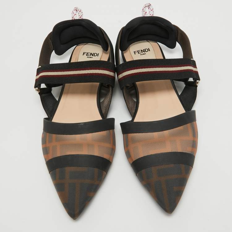 Pre Owned Fendi Multicolor Mesh and Leather Slingback Colibri Flats Size 37