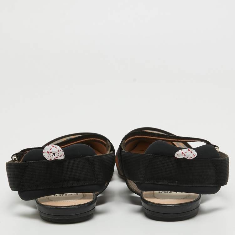 Pre Owned Fendi Multicolor Mesh and Leather Slingback Colibri Flats Size 37