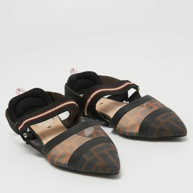 Pre Owned Fendi Multicolor Mesh and Leather Slingback Colibri Flats Size 37