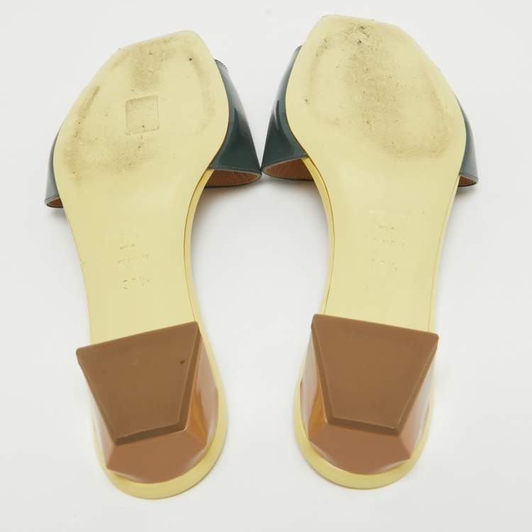 Pre Owned Fendi Green Patent Leather Slide Sandals Size 38.5