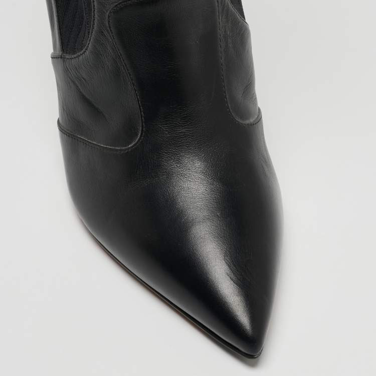 Pre Owned Fendi Black Leather and Fabric Ankle Boots Size 38