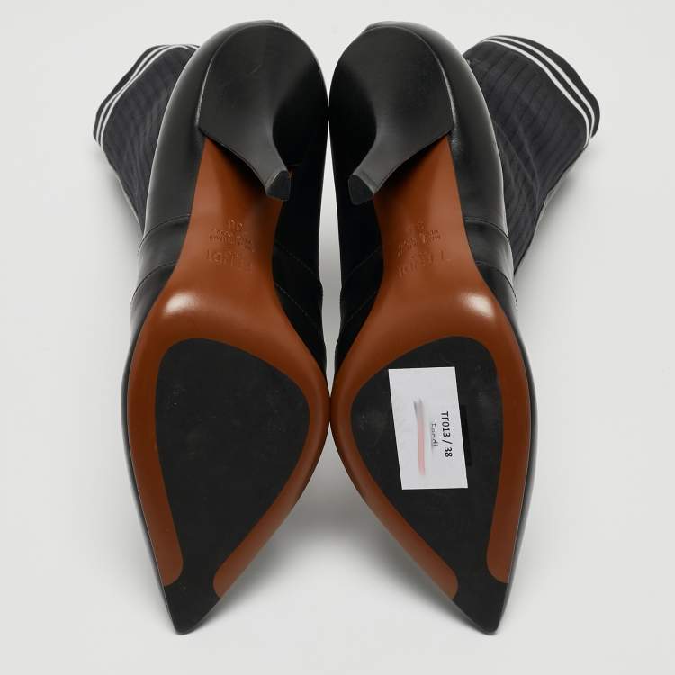 Pre Owned Fendi Black Leather and Fabric Ankle Boots Size 38