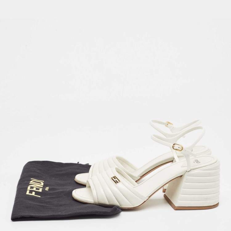 Pre Owned Fendi White Leather and Rubber Block Heel Sandals Size 41