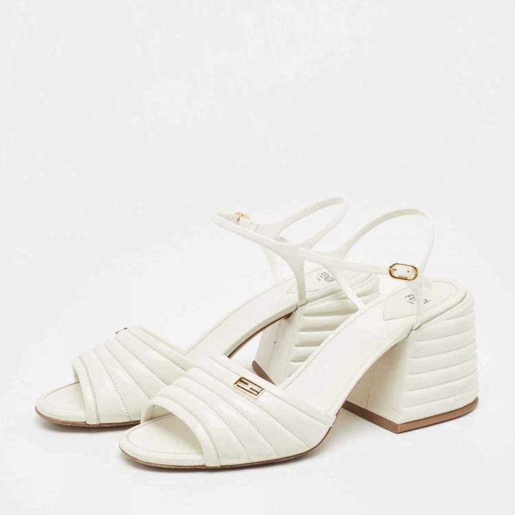 Pre Owned Fendi White Leather and Rubber Block Heel Sandals Size 41