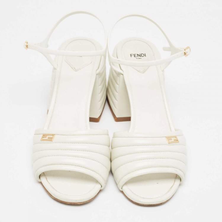 Pre Owned Fendi White Leather and Rubber Block Heel Sandals Size 41