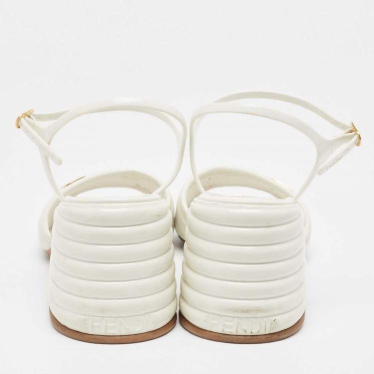 Pre Owned Fendi White Leather and Rubber Block Heel Sandals Size 41
