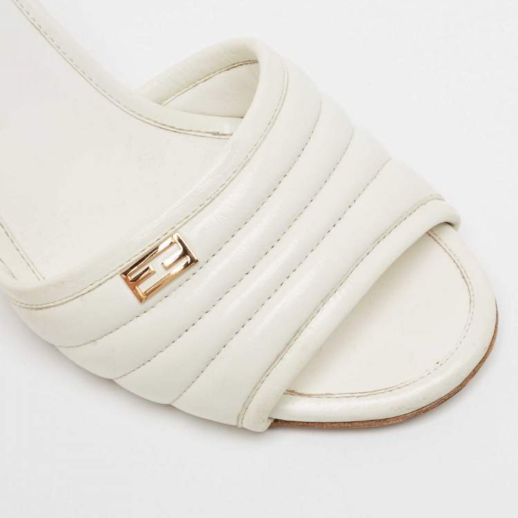 Pre Owned Fendi White Leather and Rubber Block Heel Sandals Size 41