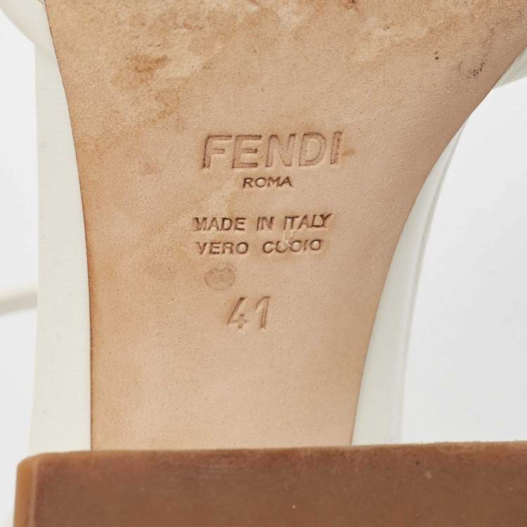 Pre Owned Fendi White Leather and Rubber Block Heel Sandals Size 41