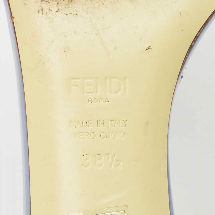 مملوكة مسبقًا Fendi Blue Patent Leather Flowerland Slide Sandals Size 38.5