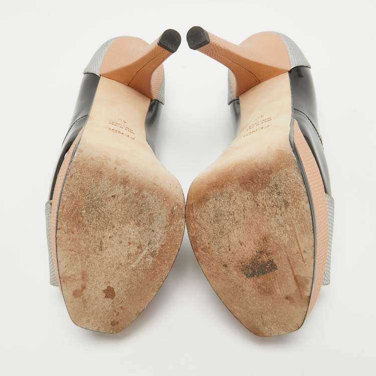 Pre Owned Fendi Multicolor Textured Leather Fendista Platform Peep Toe Pumps Size 40