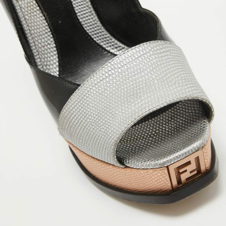 Pre Owned Fendi Multicolor Textured Leather Fendista Platform Peep Toe Pumps Size 40