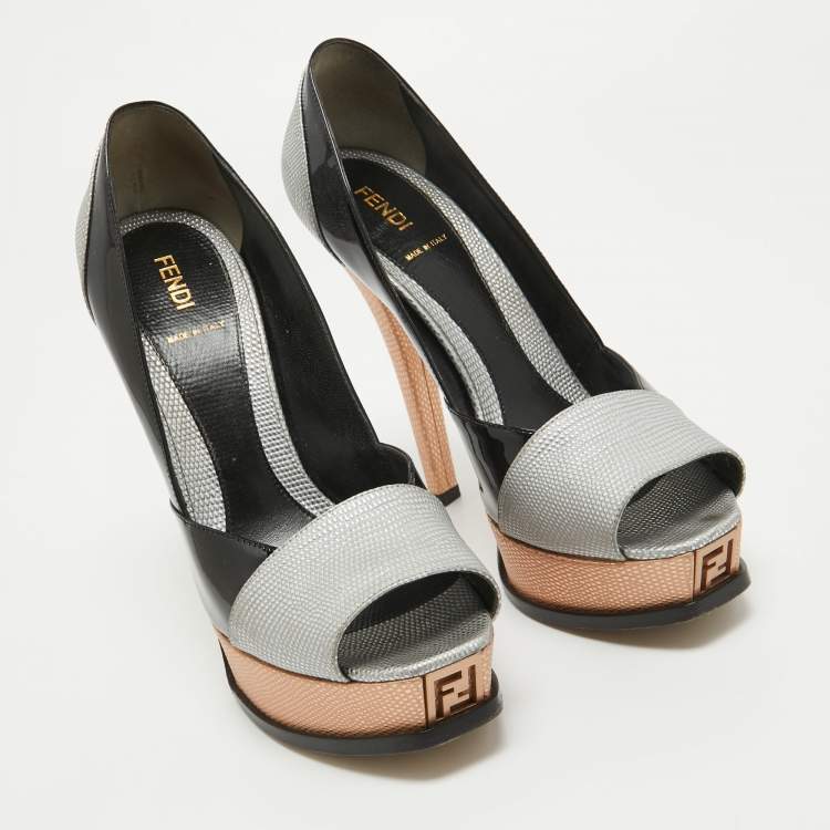 Pre Owned Fendi Multicolor Textured Leather Fendista Platform Peep Toe Pumps Size 40