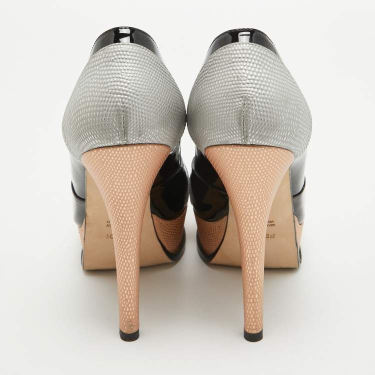 Pre Owned Fendi Multicolor Textured Leather Fendista Platform Peep Toe Pumps Size 40
