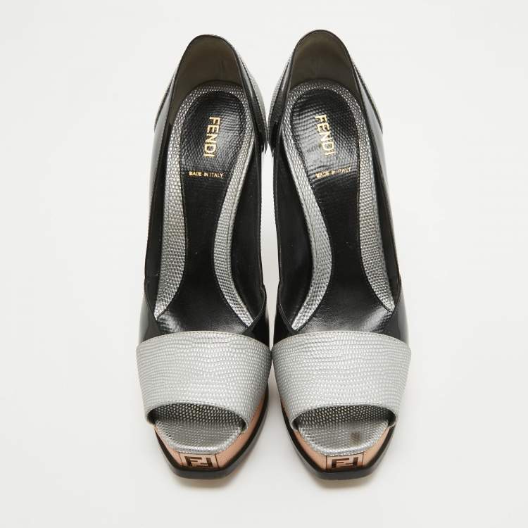 Pre Owned Fendi Multicolor Textured Leather Fendista Platform Peep Toe Pumps Size 40