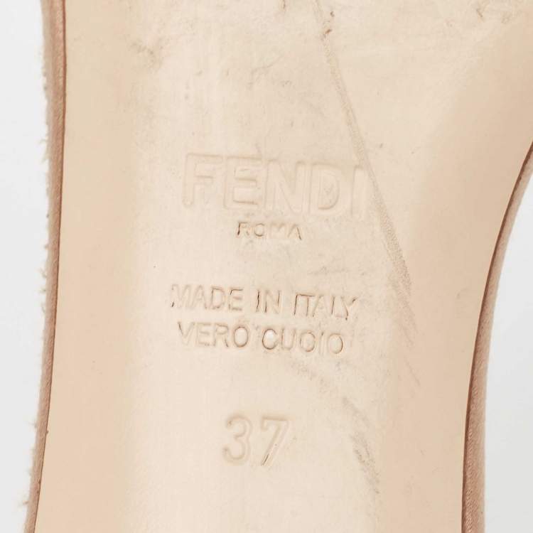 Pre Owned Fendi Beige Satin Logo Embroidered Slide Sandals Size 37