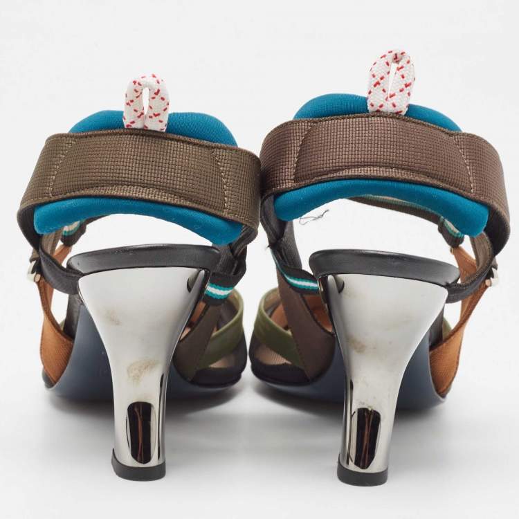 Pre Owned Fendi Black Mesh and Fabric Colibri Slingback Pumps Size 37.5