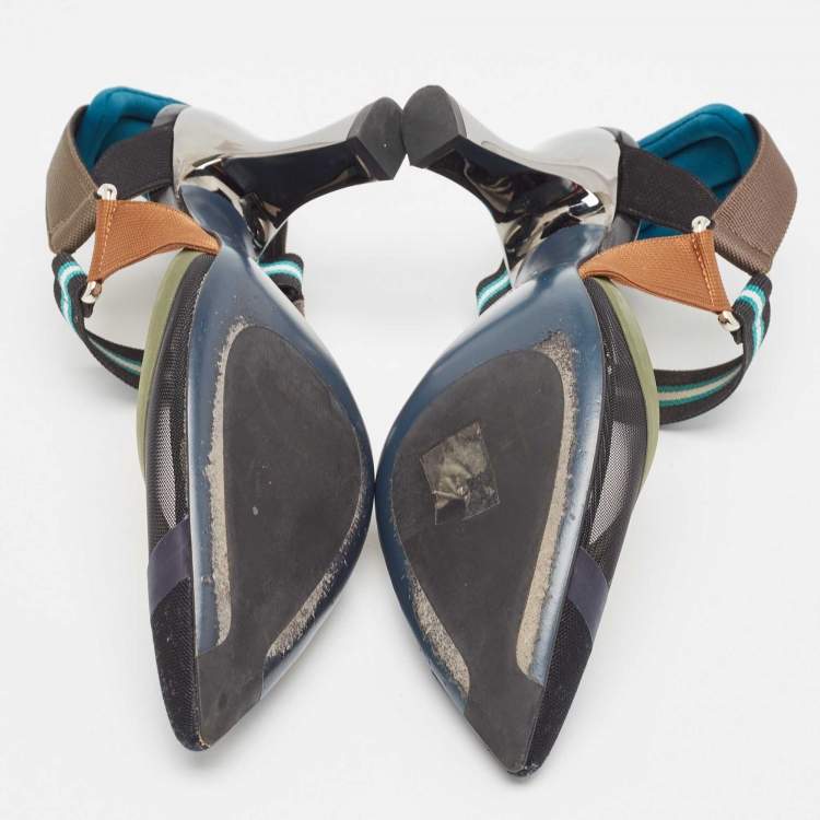 Pre Owned Fendi Black Mesh and Fabric Colibri Slingback Pumps Size 37.5