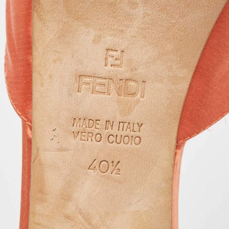 Pre Owned Fendi Orange Satin Bow Slide Sandals Size 40.5