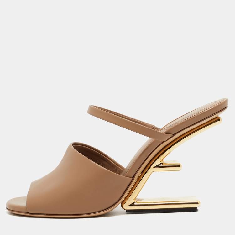Pre Owned Fendi Beige Leather Fendi First Slide Sandals Size 38