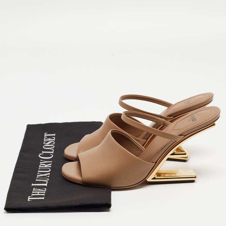 Pre Owned Fendi Beige Leather Fendi First Slide Sandals Size 38