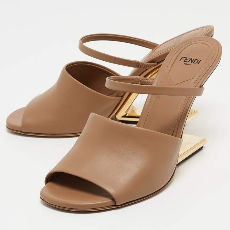 Pre Owned Fendi Beige Leather Fendi First Slide Sandals Size 38
