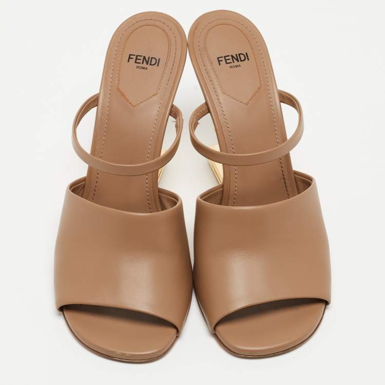 Pre Owned Fendi Beige Leather Fendi First Slide Sandals Size 38