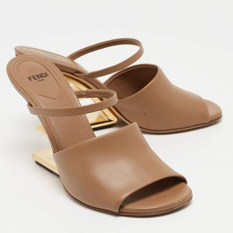 Pre Owned Fendi Beige Leather Fendi First Slide Sandals Size 38