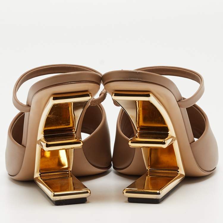 Pre Owned Fendi Beige Leather Fendi First Slide Sandals Size 38