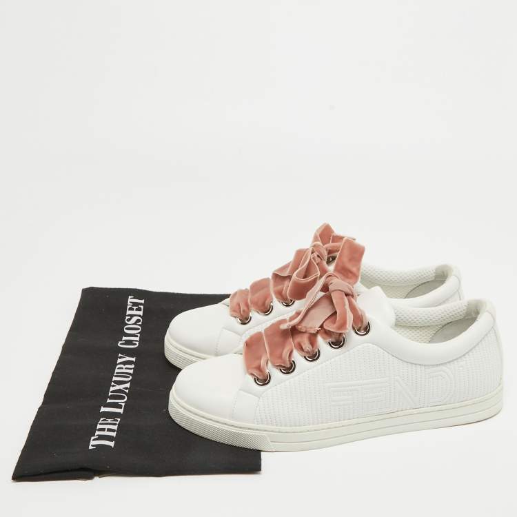 Pre Owned Fendi White Leather Low Top Sneakers Size 40
