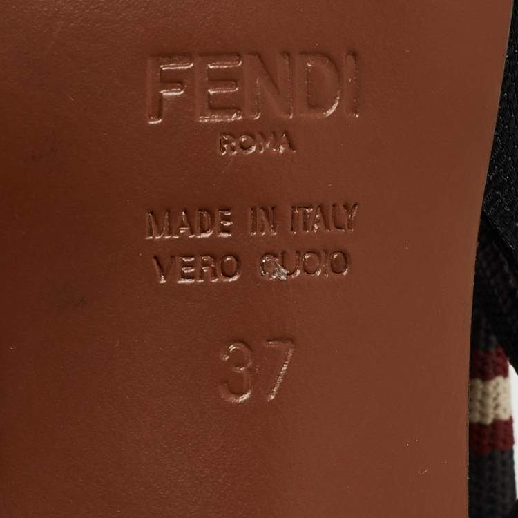 Pre Owned Fendi Brown/Black Zucca Mesh and Leather Colibri Slingback Pumps Size 37