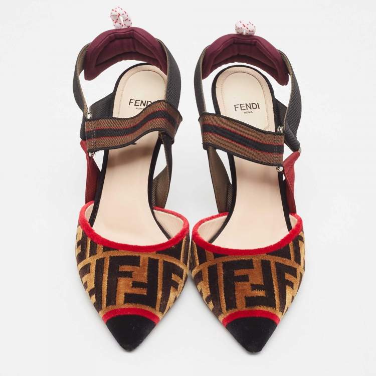 مملوكة مسبقًا Fendi Multicolor Zucca Velvet Colibri Forever Logo Slingback Pumps Size 38