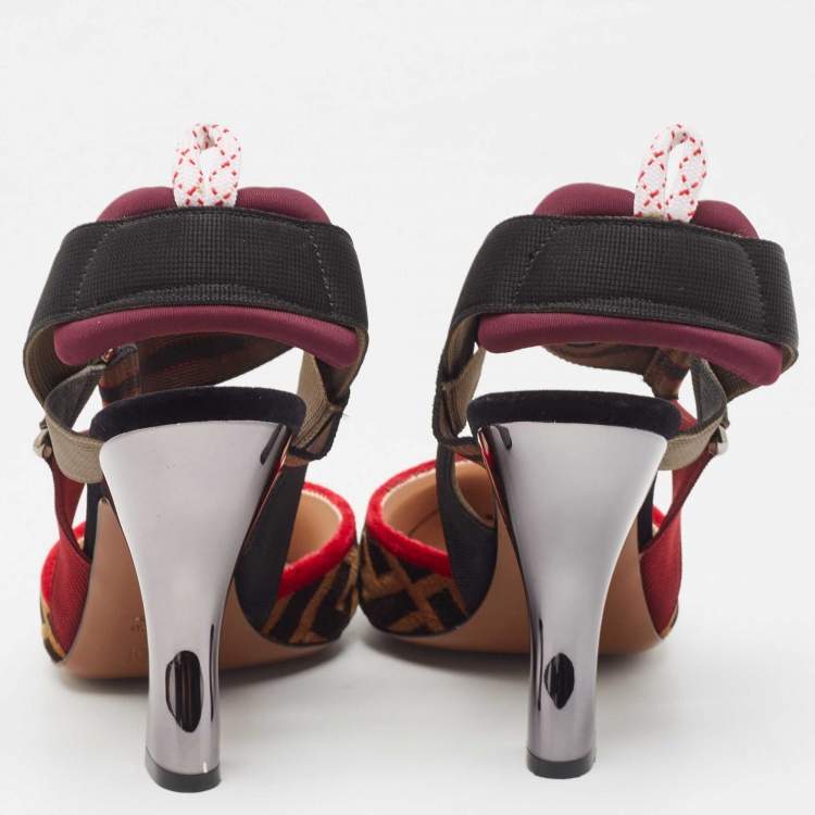 مملوكة مسبقًا Fendi Multicolor Zucca Velvet Colibri Forever Logo Slingback Pumps Size 38